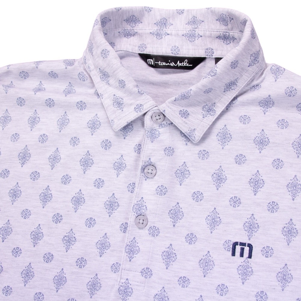 Travis Mathew Mens L Gray Blue Gemetric Pattern‎ Golf Polo Stretch